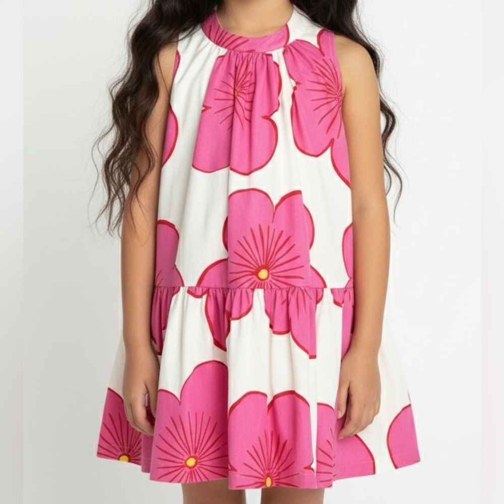 Kit + Lili‎ High Neck Pink Flower Flowy Girls Dress — 9/10